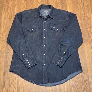 Wrangler Advanced Comfort Western Denim Pearl Snap Shirt Mens XL Dark Wash D59